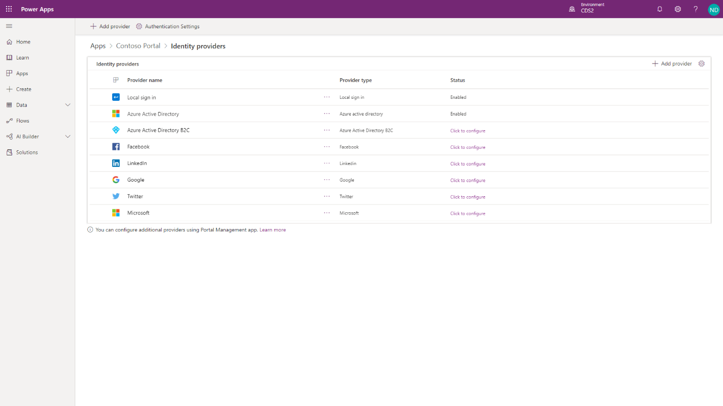 Portals Authentication Settings