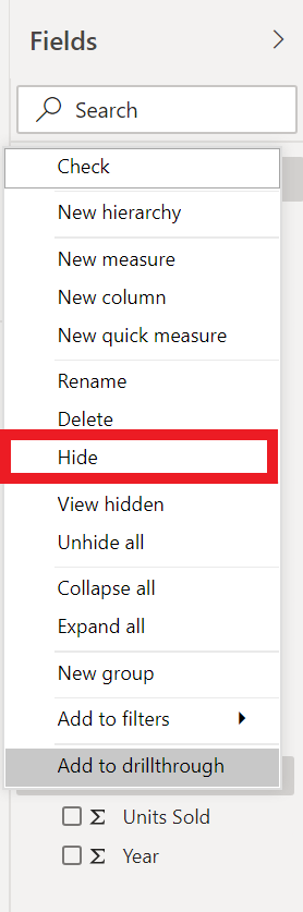 Field control options - Hide