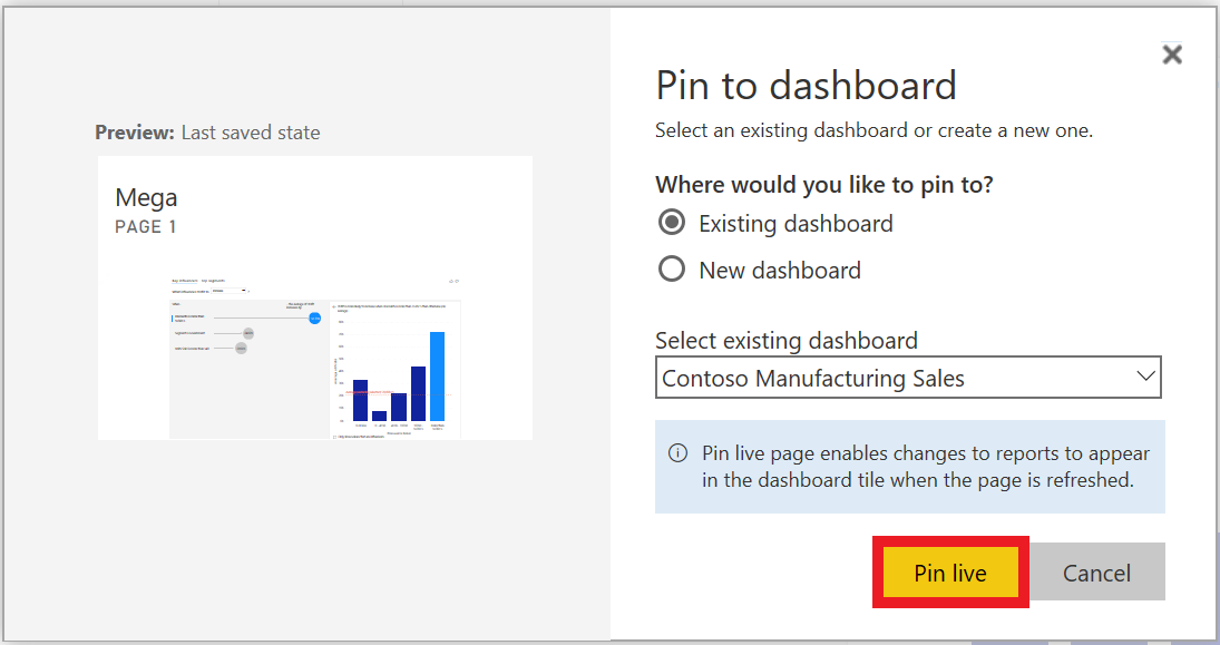 Pin live options screens