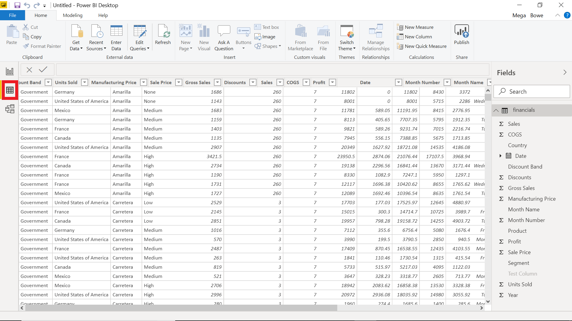 Edit queries in report building tab