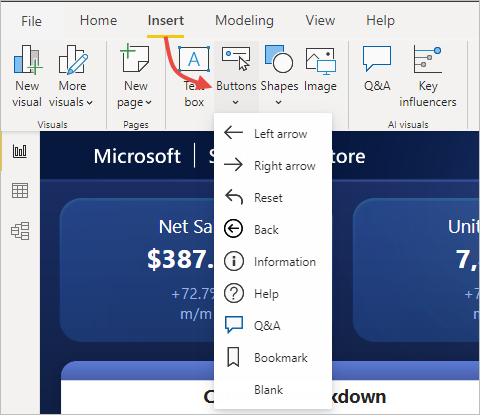 Add a button control in Power BI Desktop