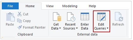 The Edit Queries button the Home tab.