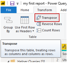 Screenshot of the Transpose button