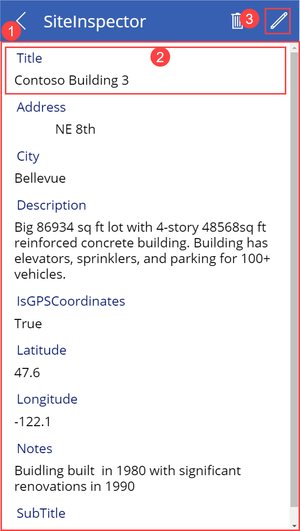 Details screen with highlighted controls