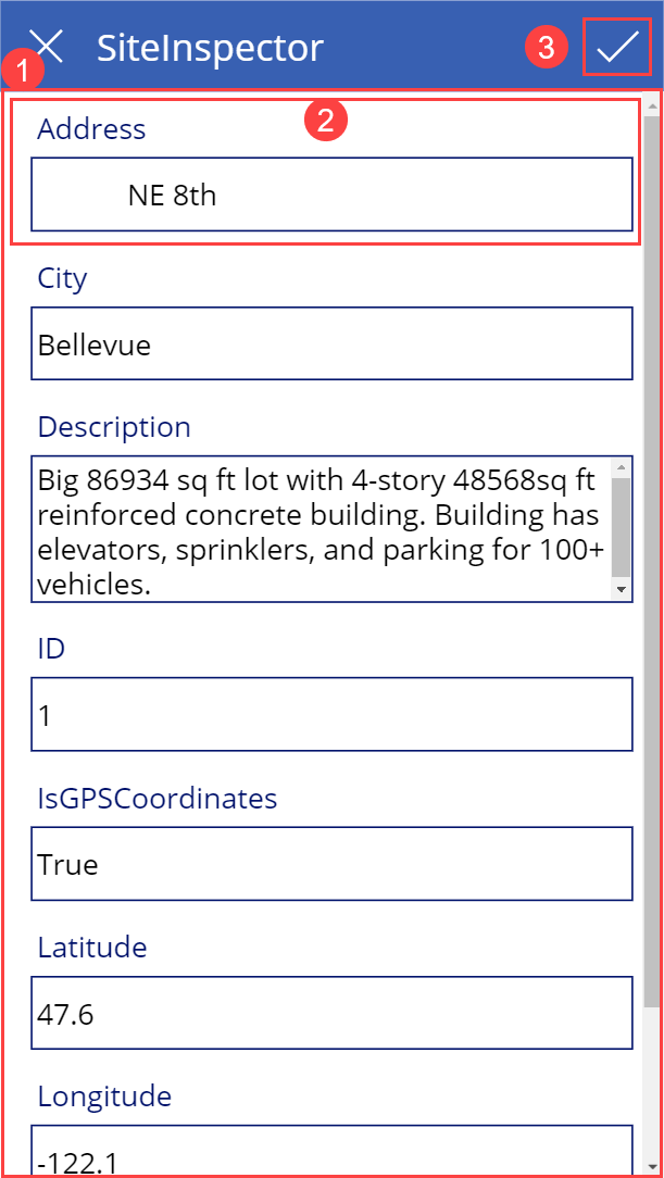 Edit screen with highlighted controls