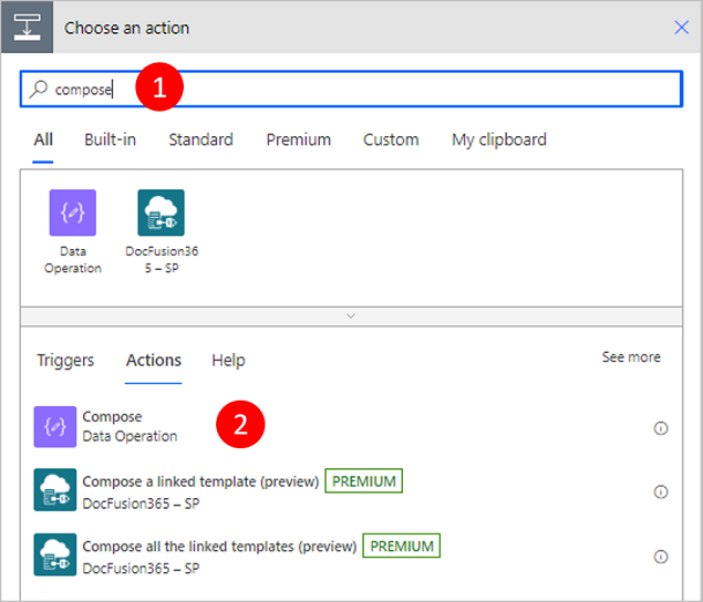 Search for and select the compose action