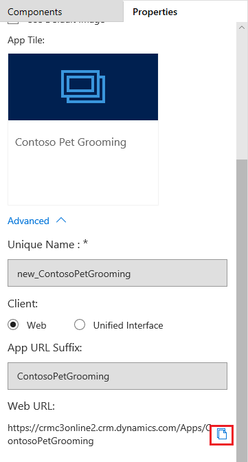 Copy app URL