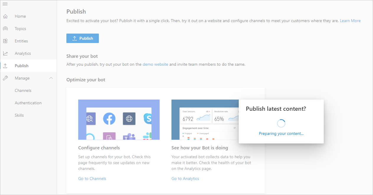 Validate latest bot content for publish